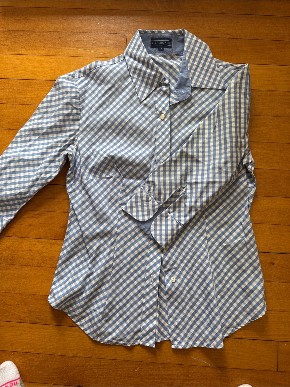 Women's J.McLaughlin Blue and White Gingham Button-Up Shirt